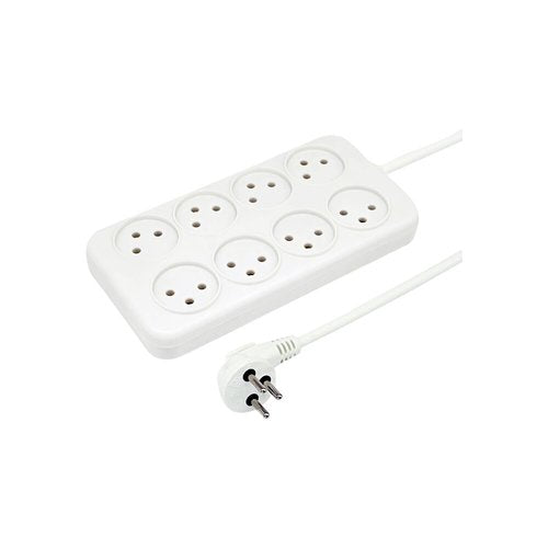 רב שקע 8 שקעים עם כבל 3 מטר לבן