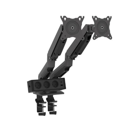 זרוע שחורה  לשני מסכים עד 9 ק"ג כולל שקעי 3 טעינה, חיבור TYPE-C ו-USB דגם Cobra