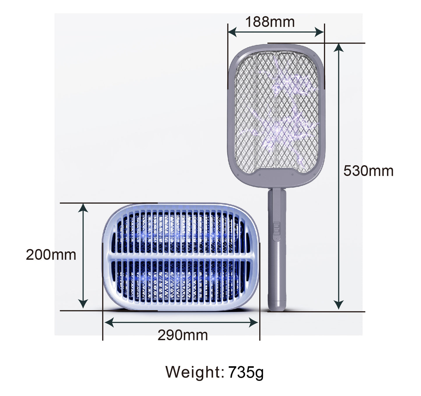 קטלן חרקים ומחבט יתושים 2 ב-1 נטען TYPE-C דגם 6509 של SYENERGY