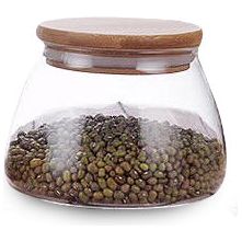 צנצנת זכוכית בורוסיליקייט 450 מ"ל עם מכסה במבוק 8.5*11.2ס"מ