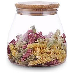 צנצנת זכוכית בורוסיליקייט 750 מ"ל עם מכסה במבוק 11*11.5ס"מ