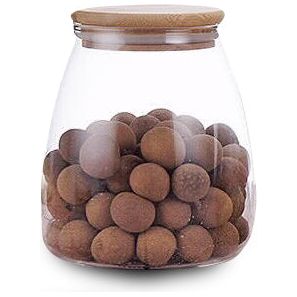 צנצנת זכוכית בורוסיליקייט 950 מ"ל עם מכסה במבוק 13.5*11.5ס"מ