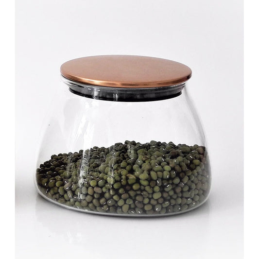 צנצנת זכוכית בורוסיליקייט 450 מ"ל עם מכסה נחושת8.5*11.2ס"מ