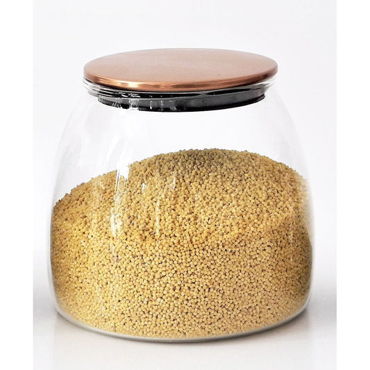 צנצנת זכוכית בורוסיליקייט 750מ"ל עם מכסה נחושת11*11.5ס"מ