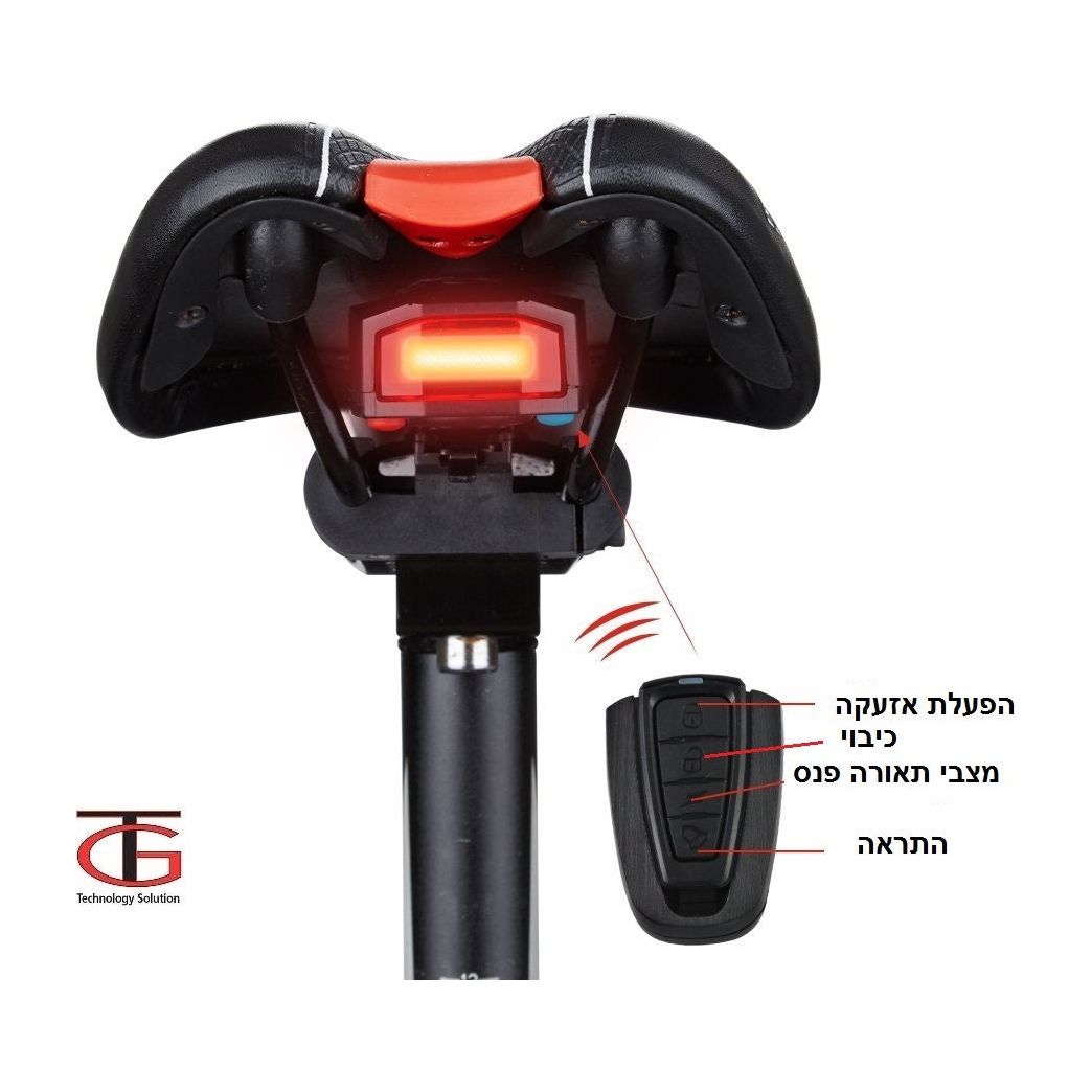 אזעקה עוצמתית נסתרת בפנס אופניים מתאים לכל סוגי האופניים כולל חשמליים כביש ושטח