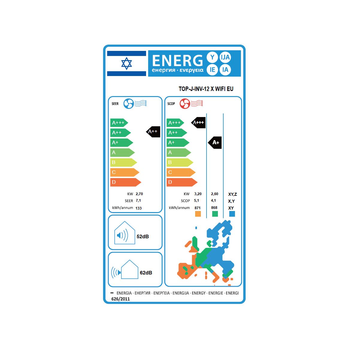 מזגן עילי טורנדו Tornado TOP J INV 12 X WIFI EU