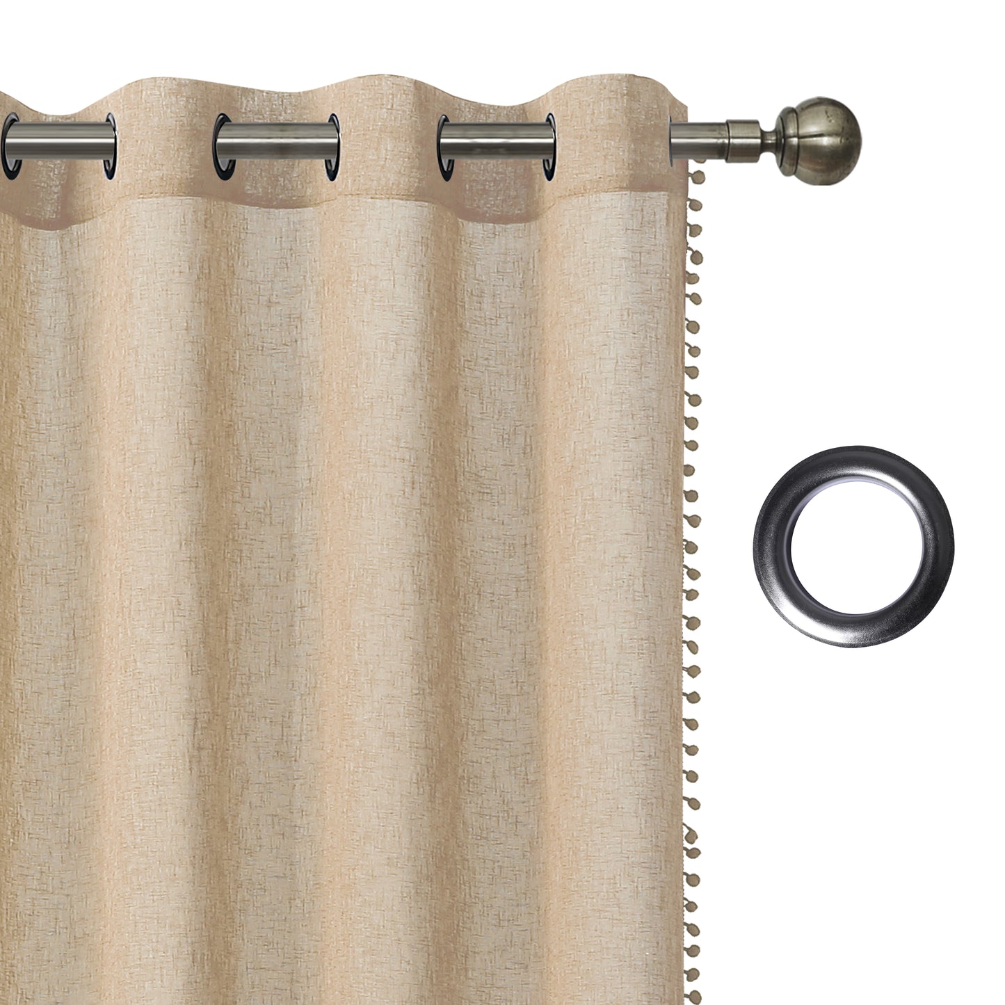 וילון רינג דמוי פשתן אודיה 250*140 אבן - זוג