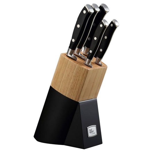 בלוק סכינים 6 חלקים- 5 סכינים+מעמד עץ טבעי שחור CLASSIC