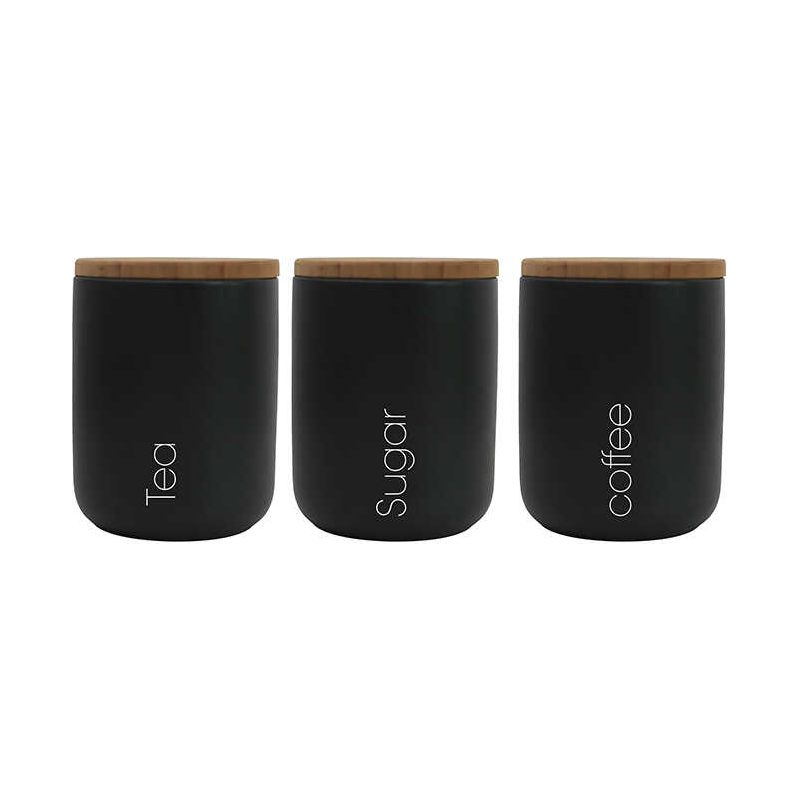 סט תה קפה סוכר שחור מקרמיקה עם מכסה עץ