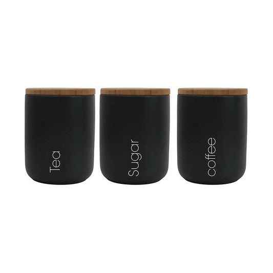 סט תה קפה סוכר שחור מקרמיקה עם מכסה עץ
