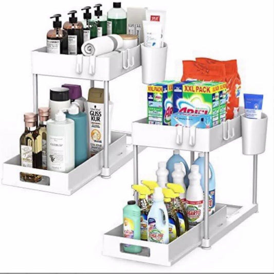 מתקן נשלף לאחסון וארגון תחת הכיור בצבע לבן