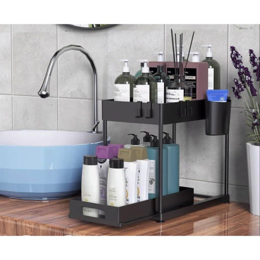 מתקן נשלף לאחסון וארגון תחת הכיור בצבע שחור