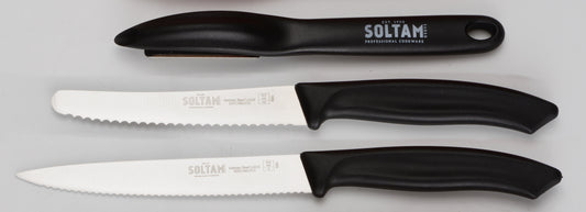 מארז 3 חלקים - 2 סכינים וקולפן שחור/אדום