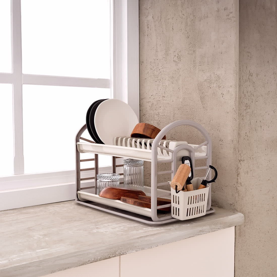 מייבש כלים חדש דו קמותי פלסטיק בז