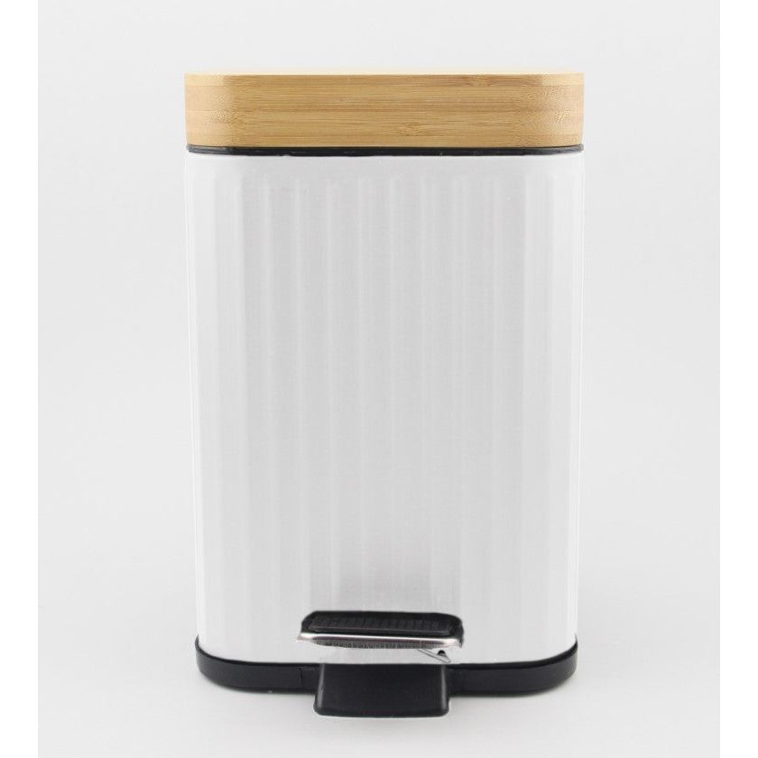 פח רטרו לבן 3 ליטר עם מכסה במבוק