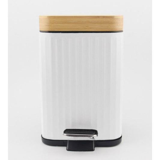 פח רטרו לבן 3 ליטר עם מכסה במבוק