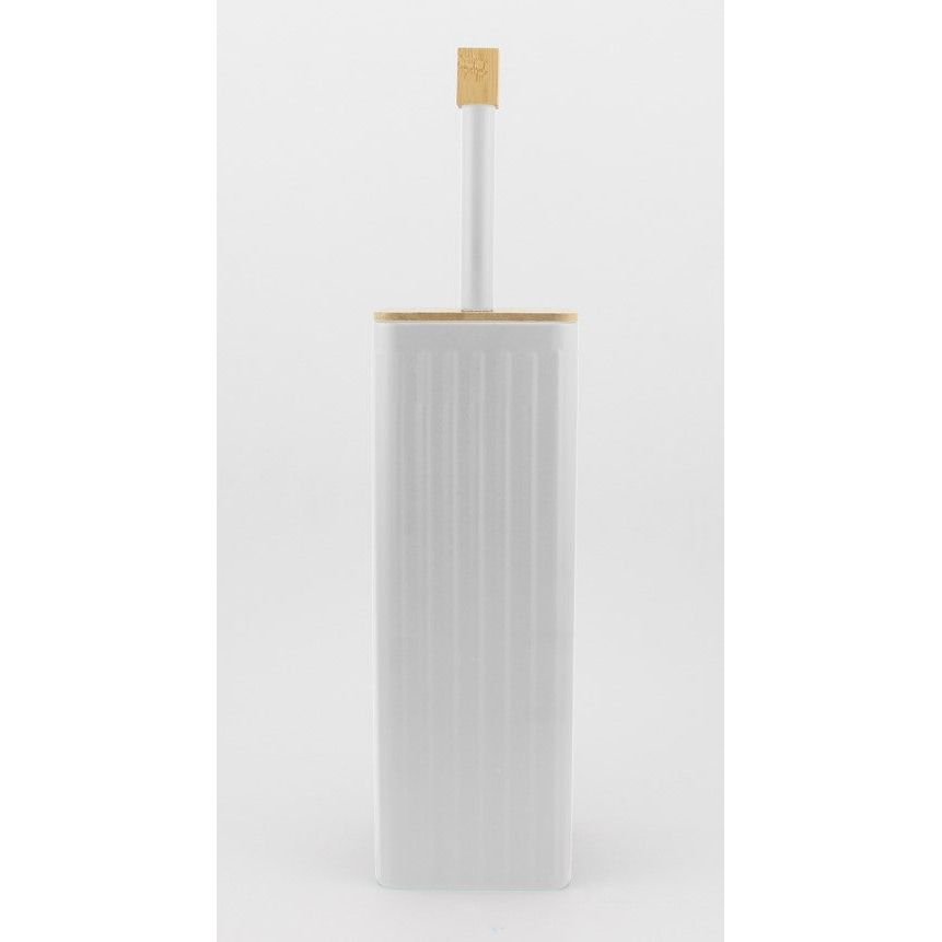 מברשת אסלה רטרו לבן עם מכסה במבוק