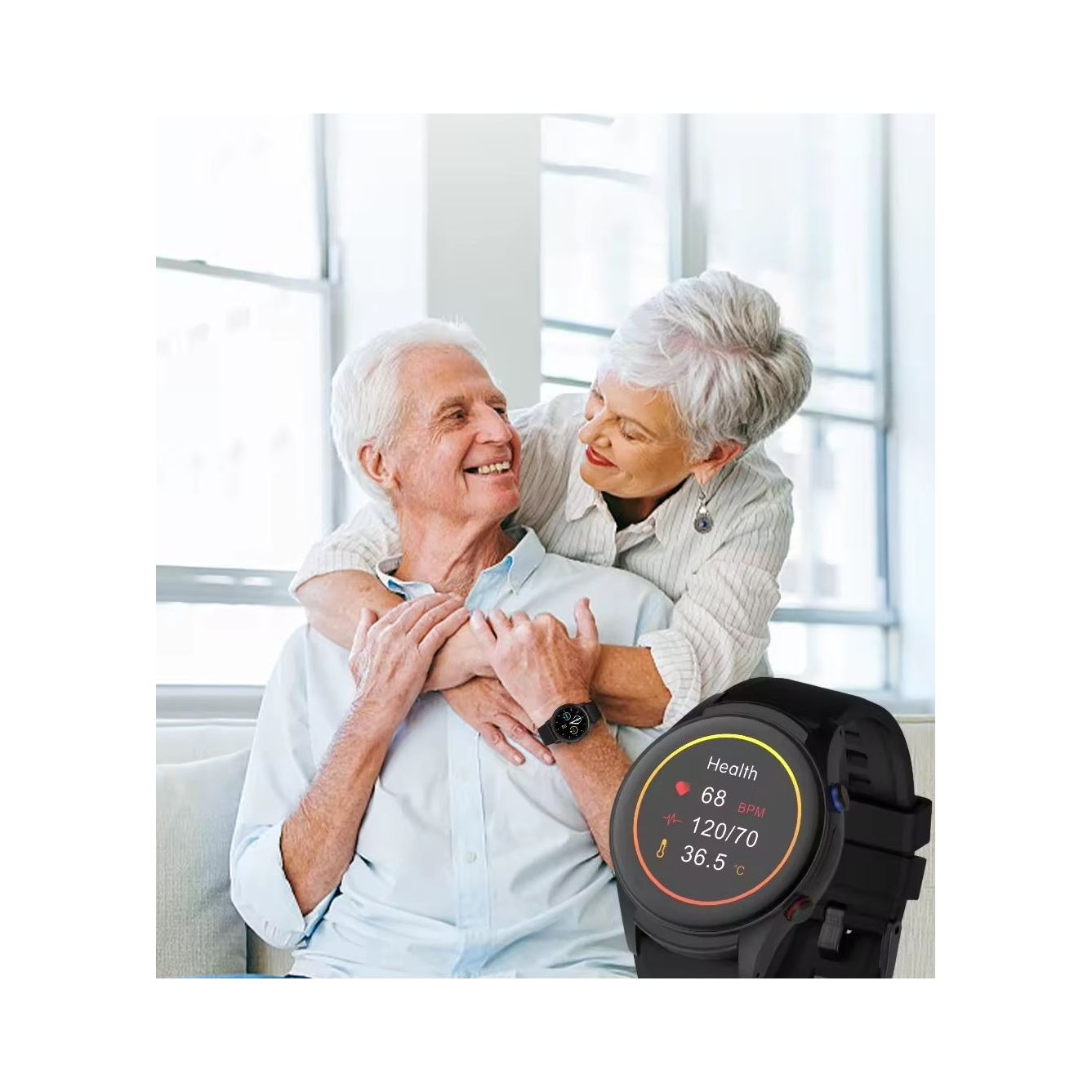 שעון טלפון למבוגרים עם לחצן מצוקה וזיהוי נפילה מד דופק ומד לחץ דם