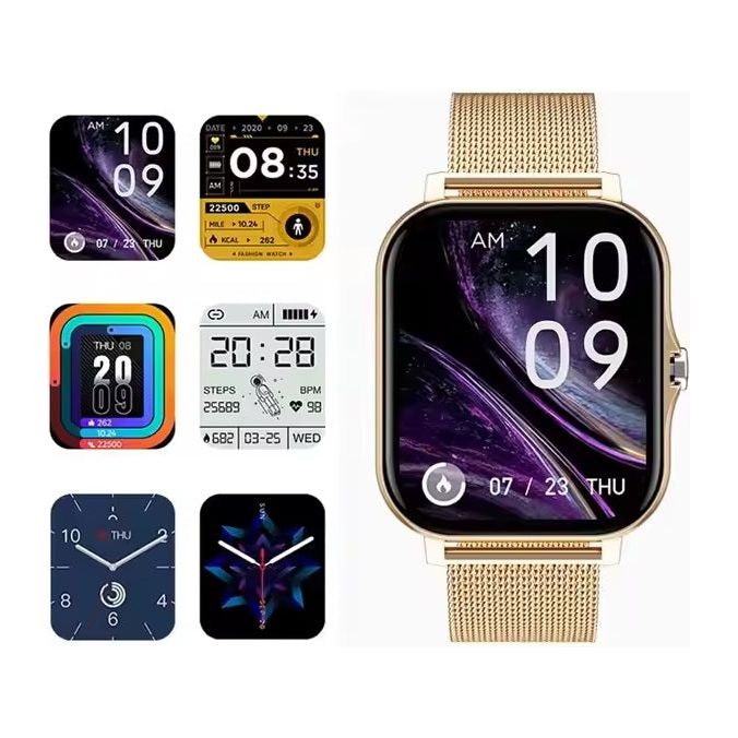 שעון ספורט חכם ויוקרתי עם רצועה בגוון זהב