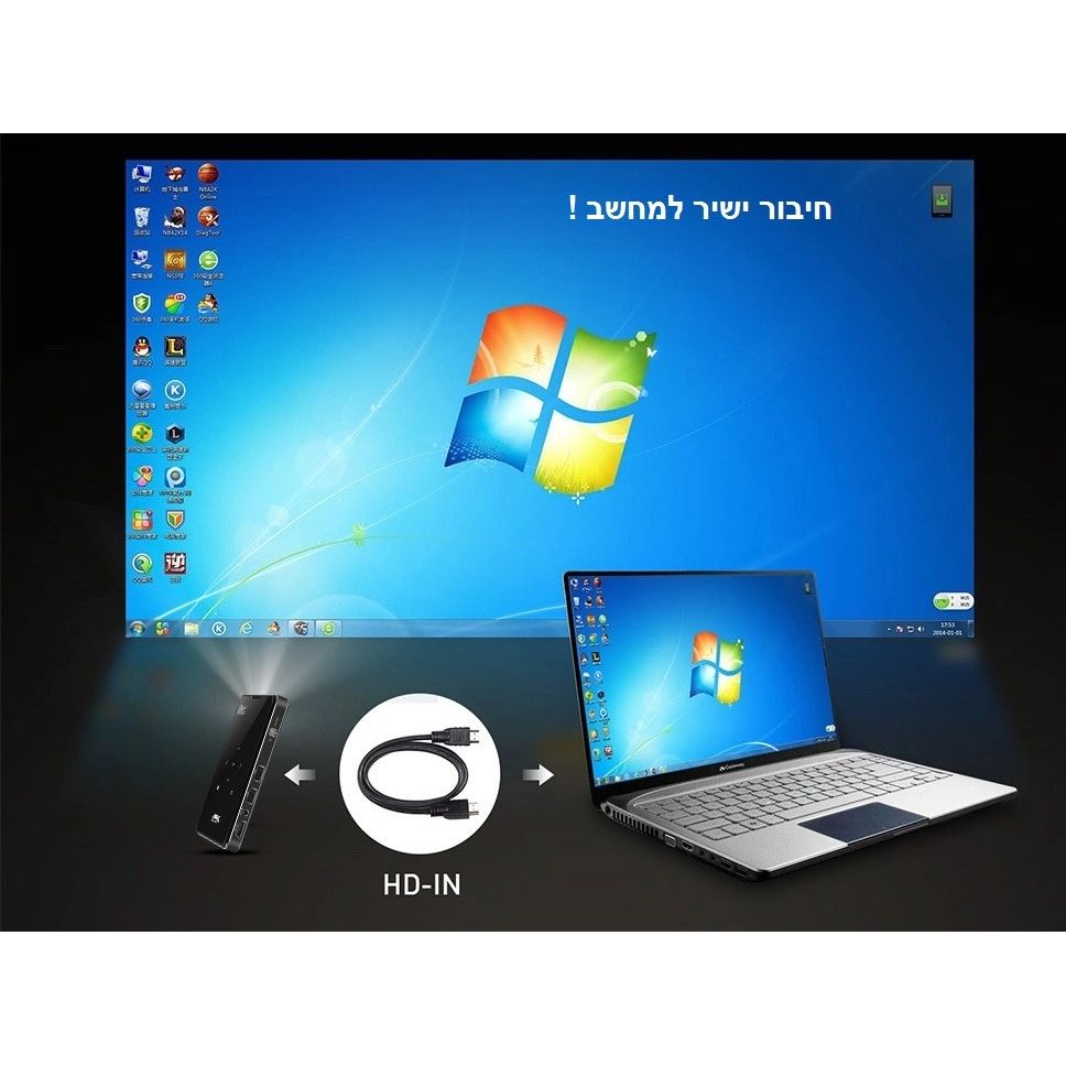 מקרן מולטימדיה נייד אלחוטי לכל סמארטפון מחשב או טאבלט