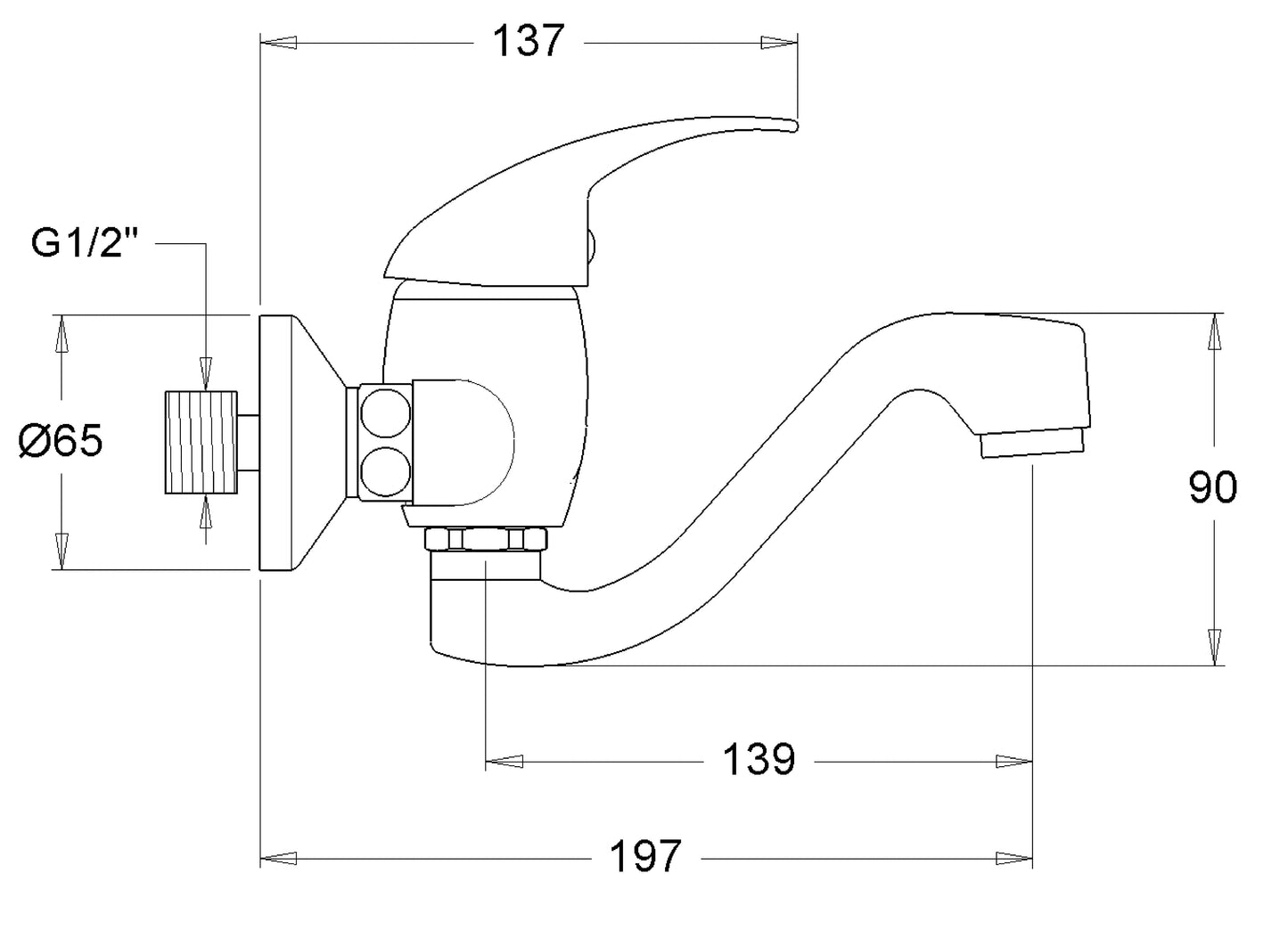 ברז סוללה מהקיר פיה קצרה גבוהה 5512 יועם סדרת יועמיקס