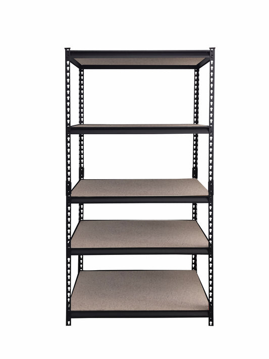 כוננית מתכת בינונית בצבע שחור בשילוב 5 מדפי עץ