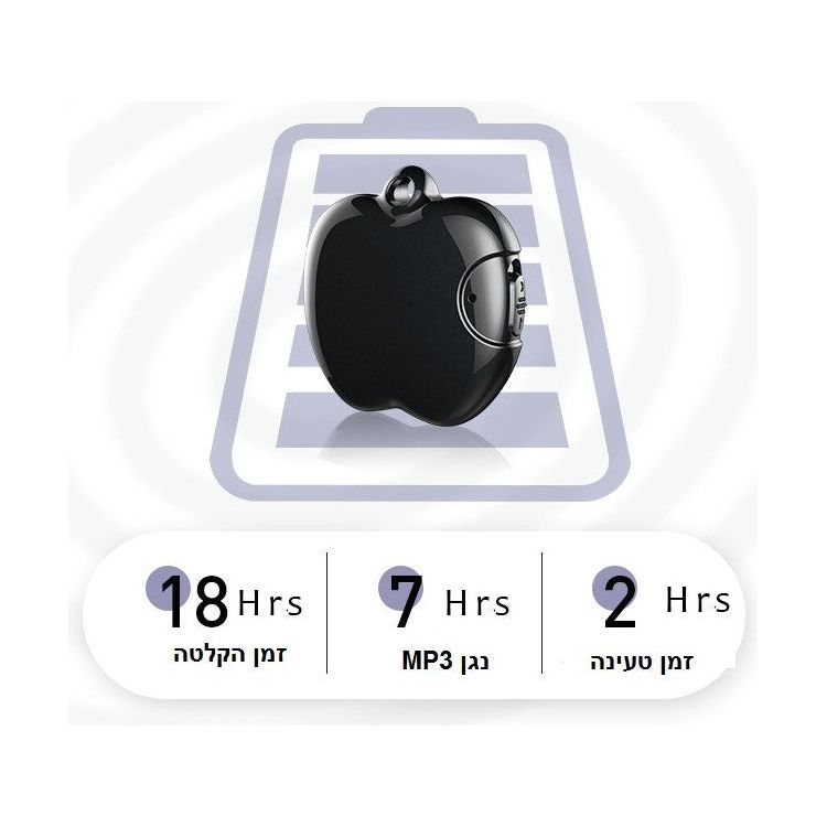 מקליט קול 4GB נסתר מקצועי בצורת תפוח כולל הפעלה קולית