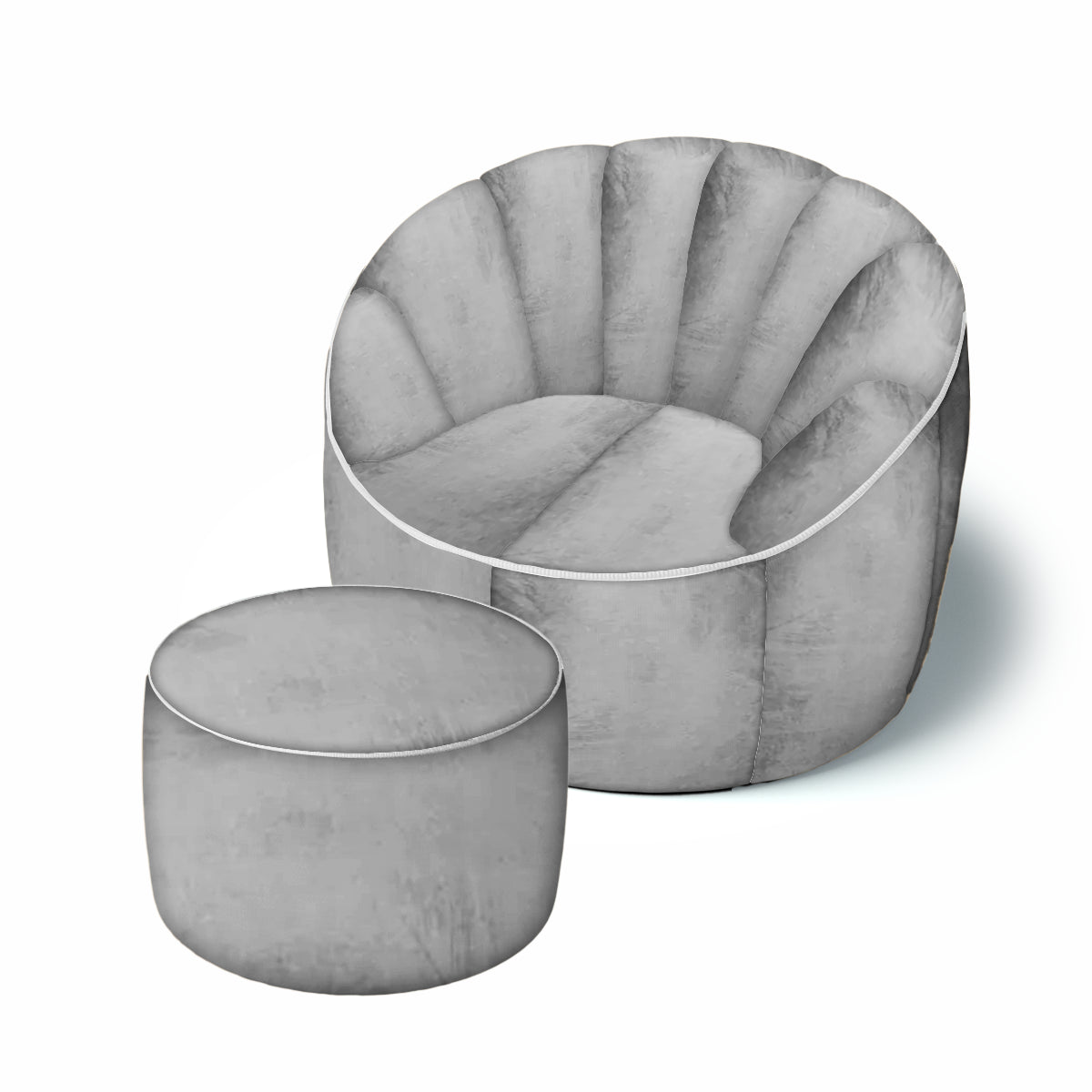 סט פוף Shelly קטיפה והדום תואם צבע אפור