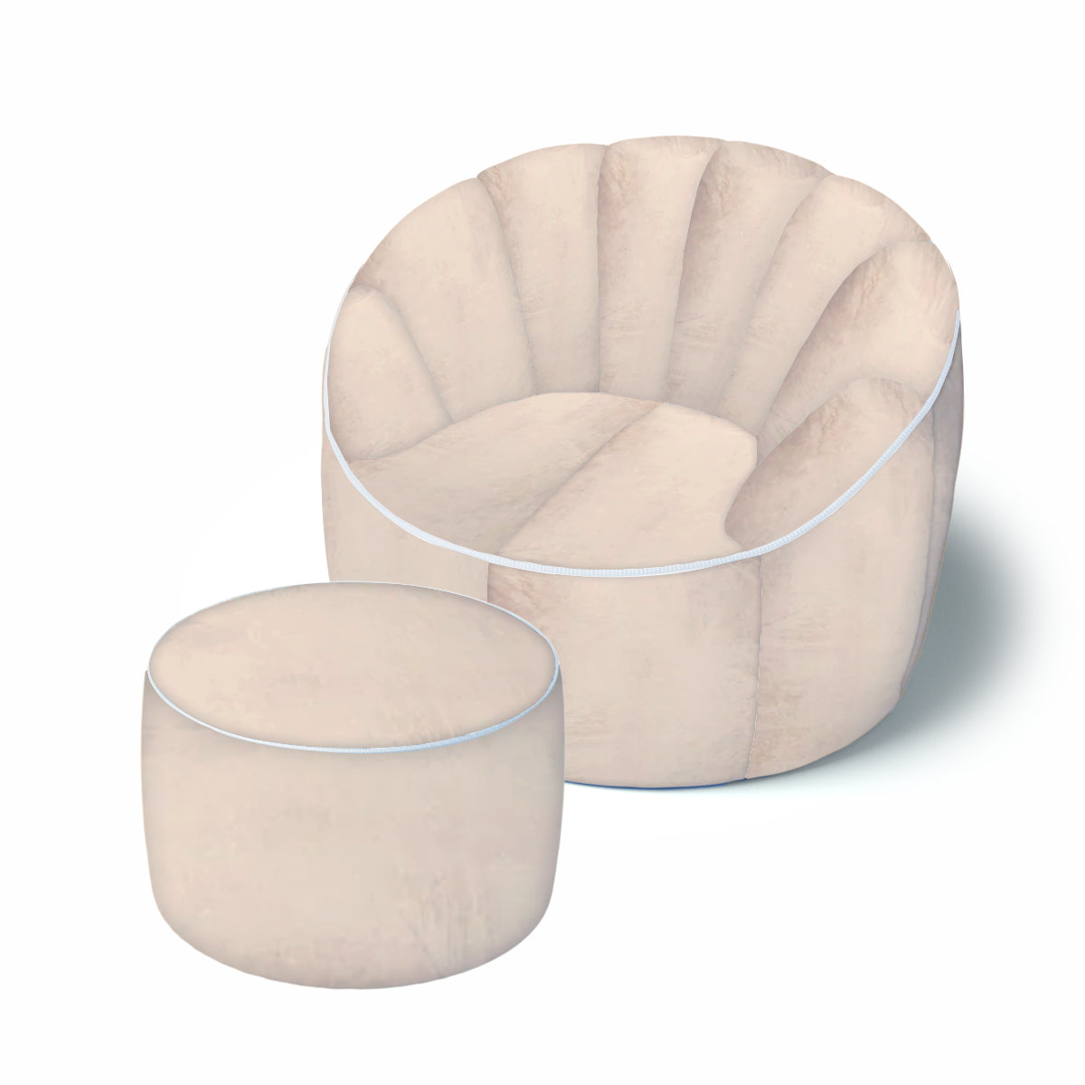 סט פוף Shelly קטיפה והדום תואם צבע שמנת