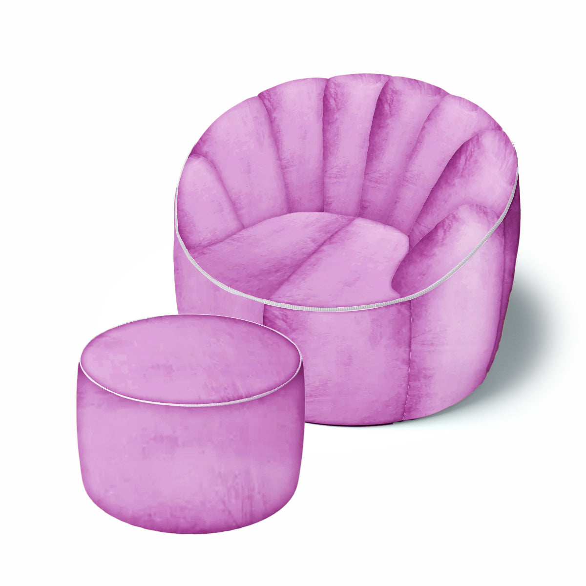 סט פוף Shelly קטיפה והדום תואם צבע שמנת