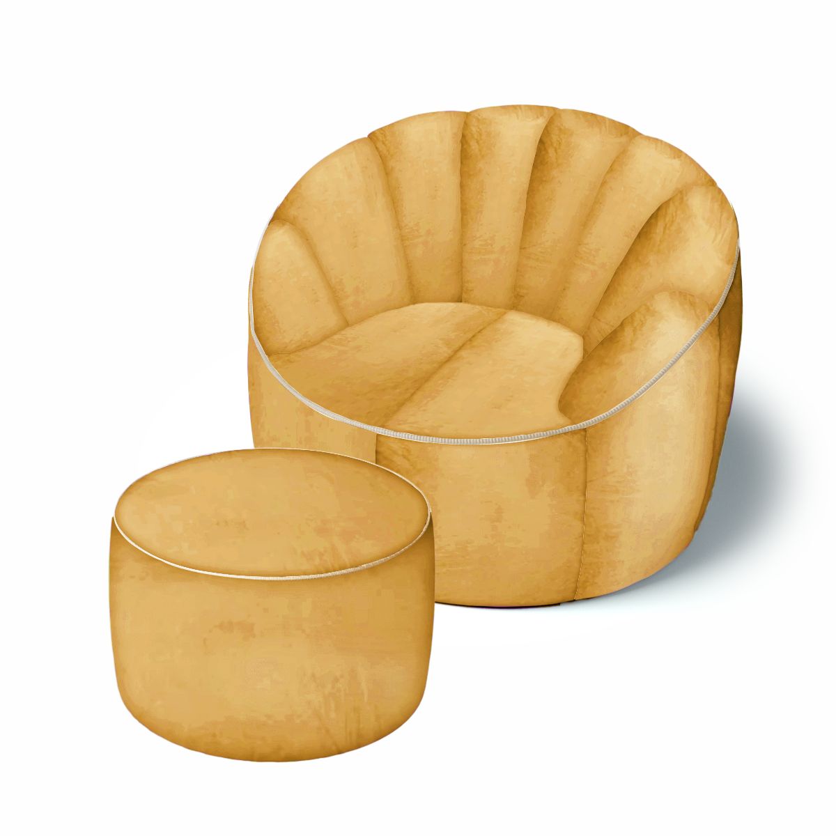 סט פוף Shelly קטיפה והדום תואם צבע שמנת