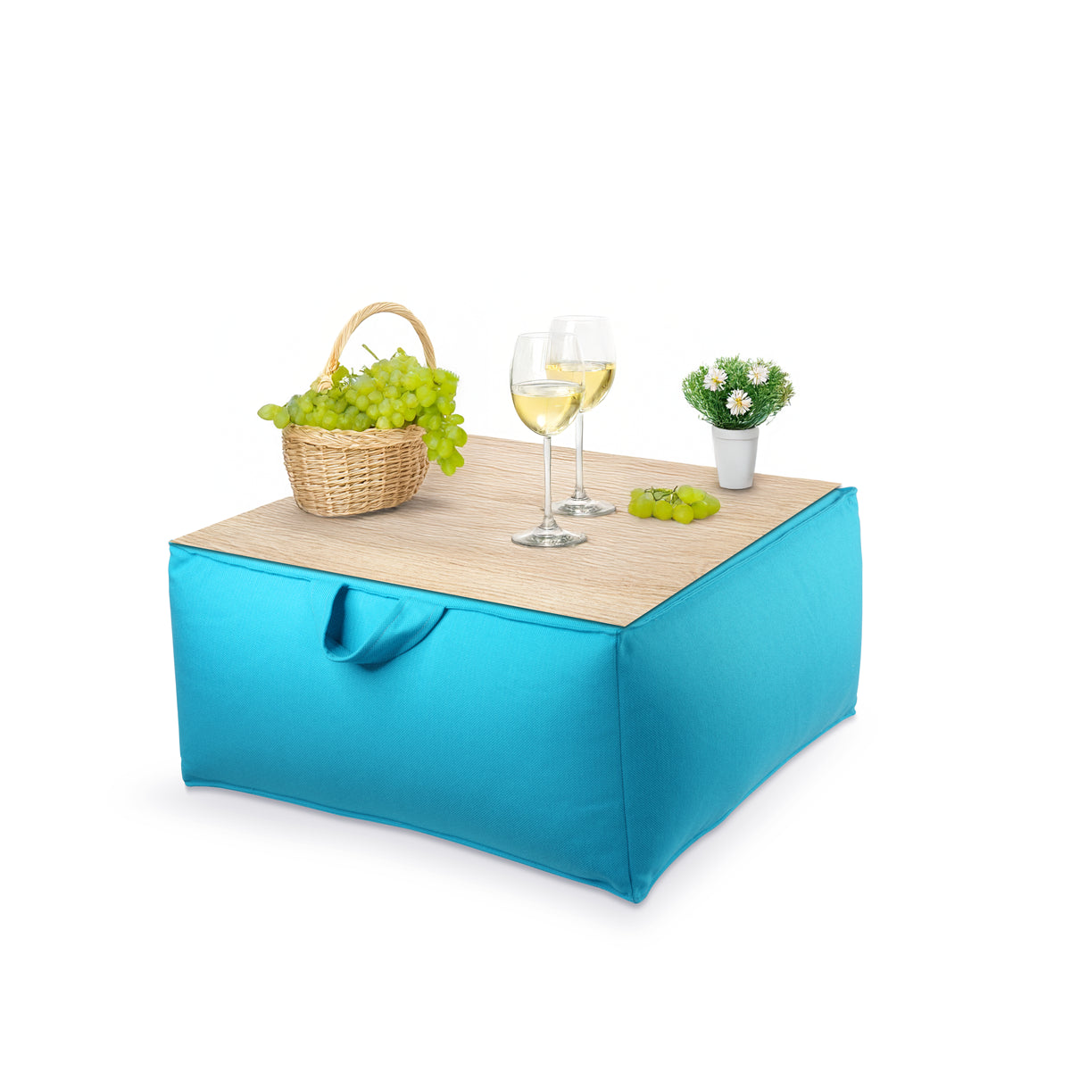 פוף הדום מרובע 68*68 מבד חוץ עם מגש לבחירה צבע טורקיז בחירת מגש טרצו