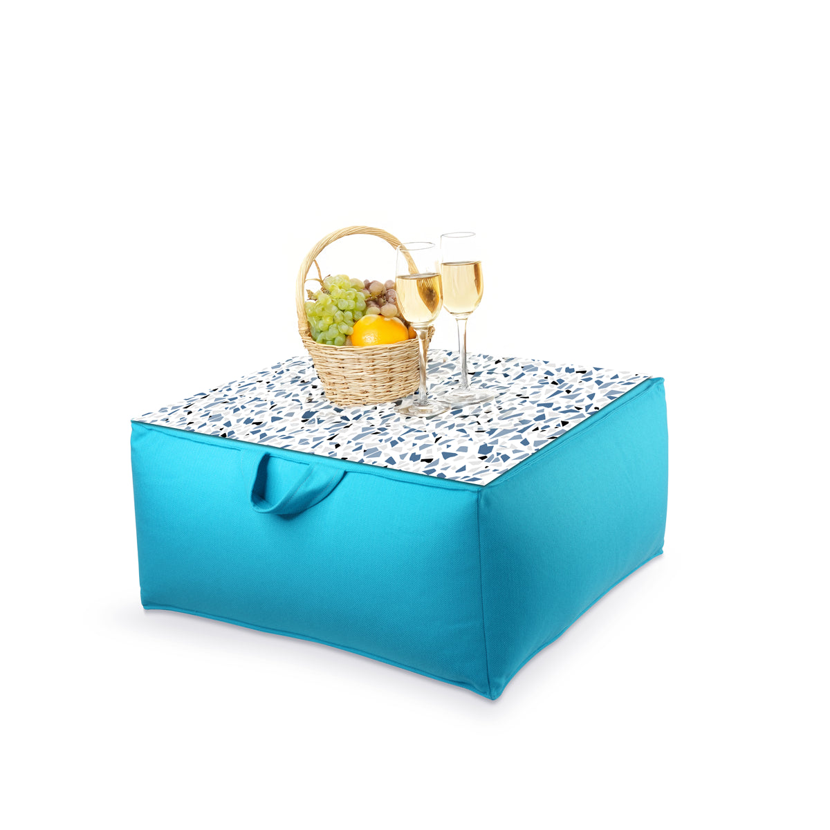 פוף הדום מרובע 68*68 מבד חוץ עם מגש לבחירה צבע לבן בחירת מגש טרצו