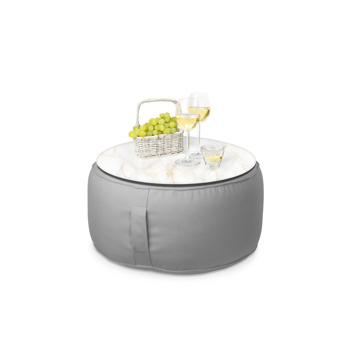 פוף הדום עגול Ø68 מבד חוץ עם מגש לבחירה צבע אפור בהיר בחירת מגש שיש אוניקס