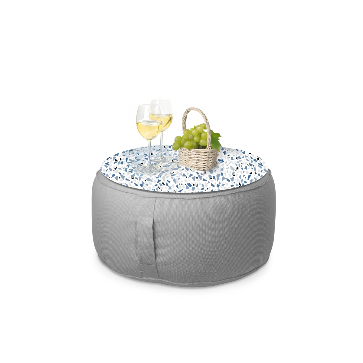 פוף הדום עגול Ø68 מבד חוץ עם מגש לבחירה צבע אפור בהיר בחירת מגש שיש אוניקס