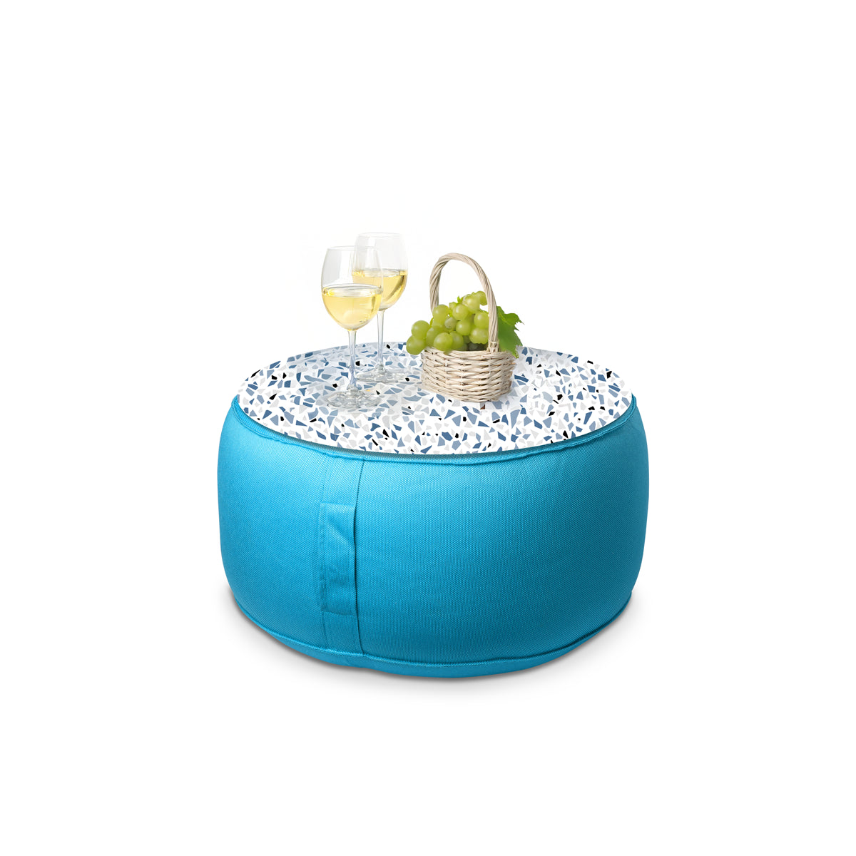 פוף הדום עגול Ø68 מבד חוץ עם מגש לבחירה צבע טורקיז בחירת מגש טרצו