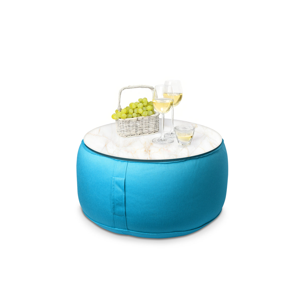 פוף הדום עגול Ø68 מבד חוץ עם מגש לבחירה צבע טורקיז בחירת מגש שיש אוניקס