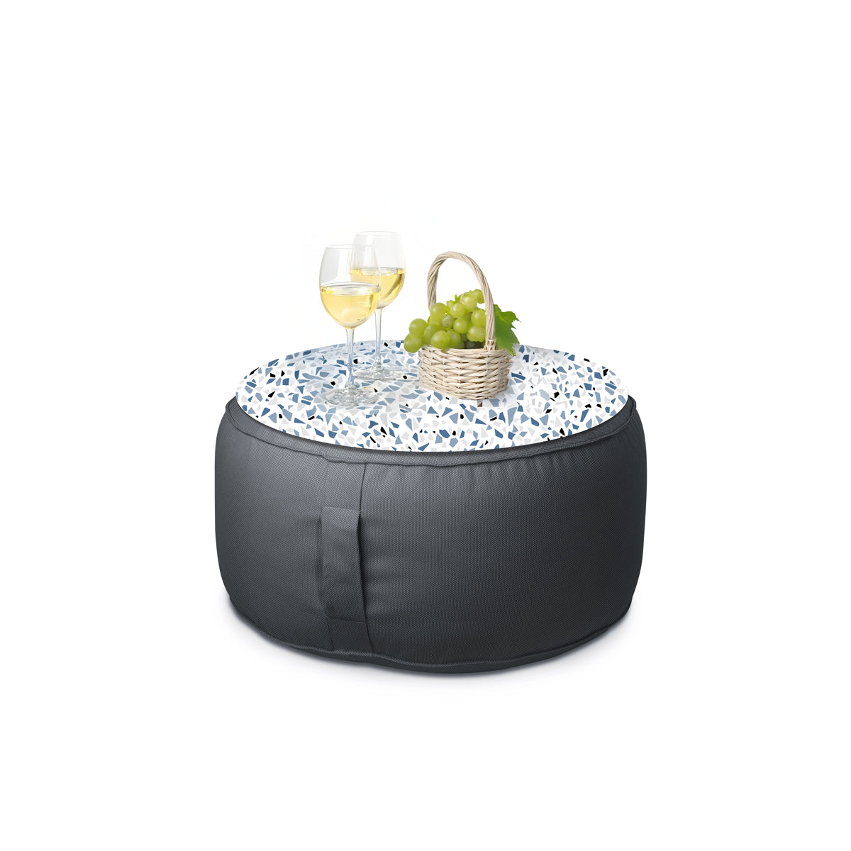 פוף הדום עגול Ø68 מבד חוץ עם מגש לבחירה צבע טורקיז בחירת מגש שיש אוניקס