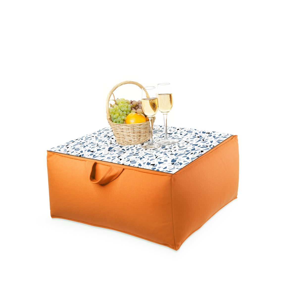 פוף הדום עגול Ø68 מבד חוץ עם מגש לבחירה צבע כתום בחירת מגש טרצו