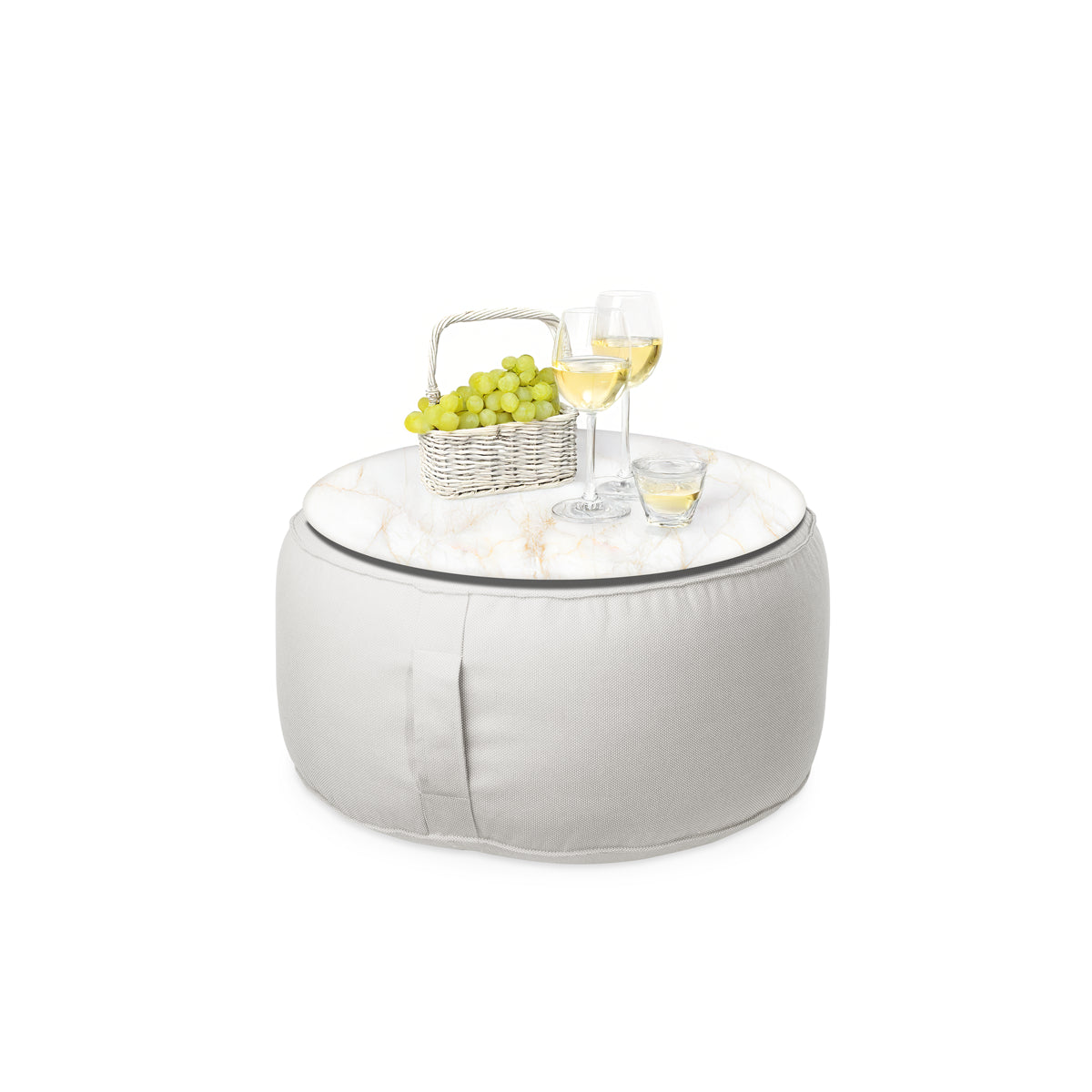 פוף הדום עגול Ø68 מבד חוץ עם מגש לבחירה צבע לבן בחירת מגש שיש אוניקס