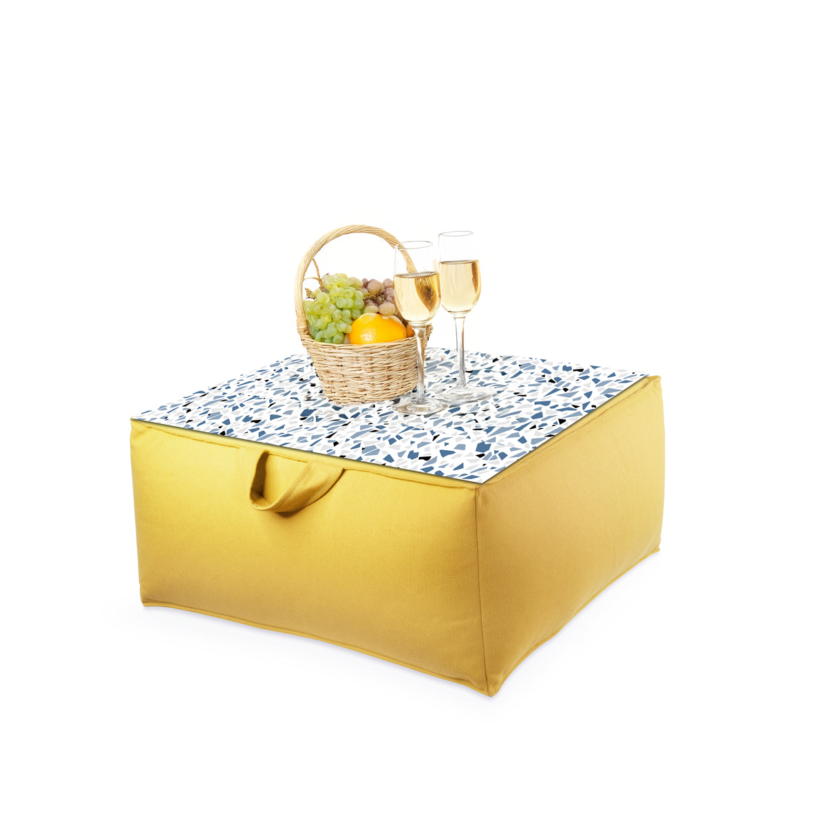 פוף הדום עגול Ø68 מבד חוץ עם מגש לבחירה צבע צהוב בחירת מגש טרצו