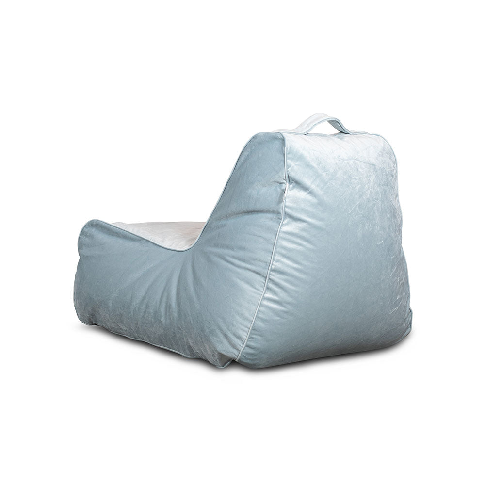 פוף כורסא מבד קטיפה לימה צבע תכלת שמיים