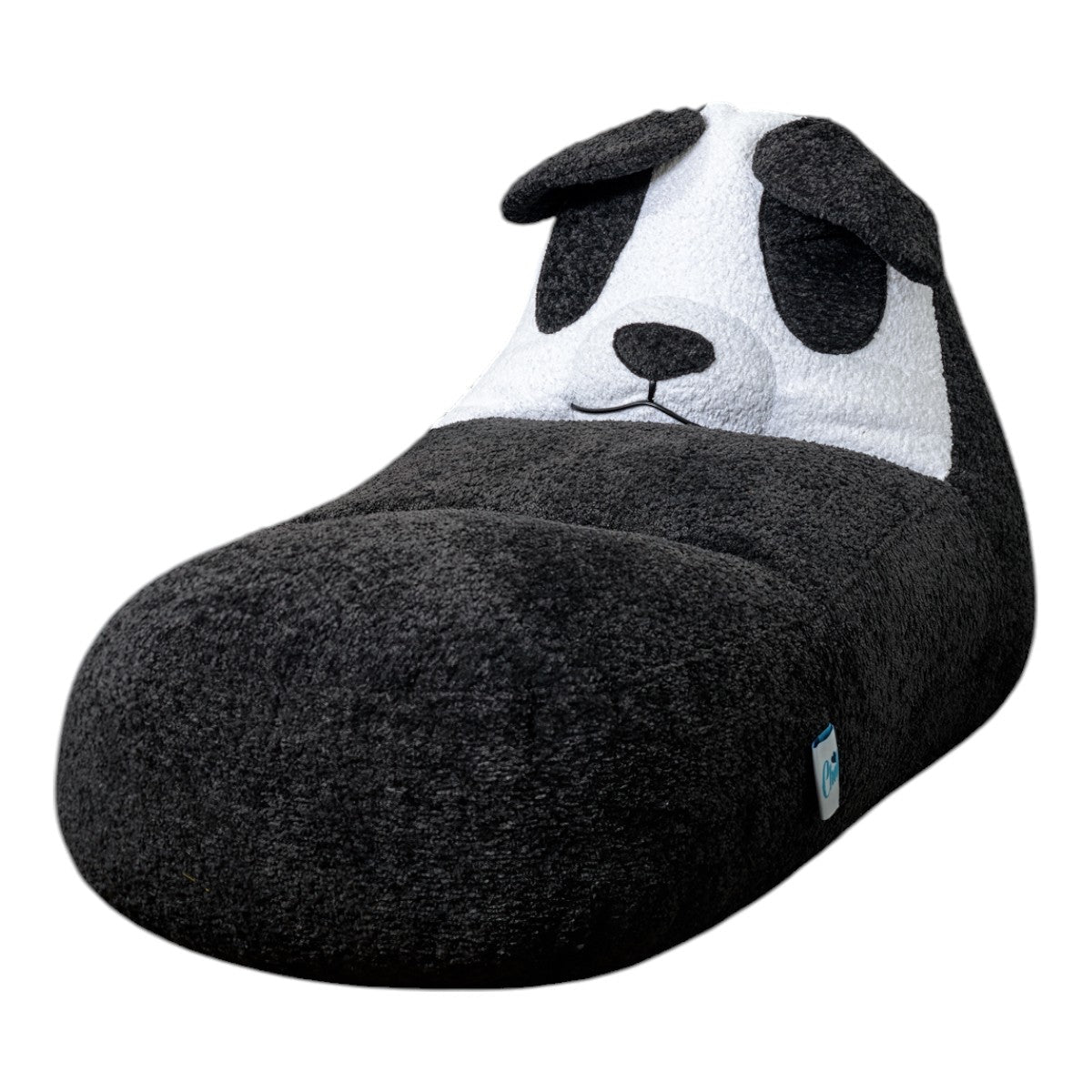 פוף שזלונג לילדים בצורה של פנדה מבד בוקלה בגוון שחור ולבן צבע שחור ולבן