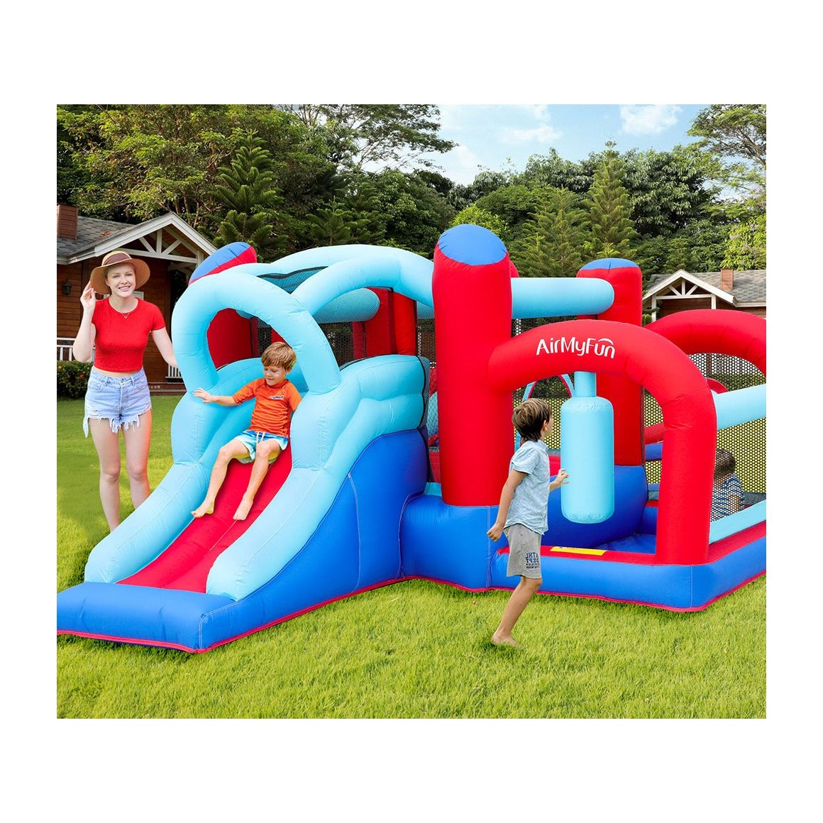 מתקן קפיצה מתנפח עם מגלשה ותותח מים דגם ED800S