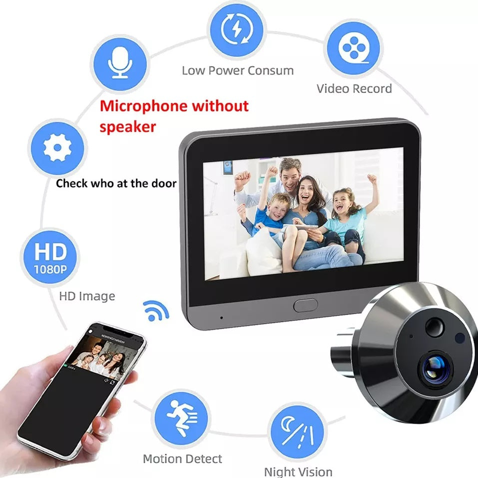 עינית דיגיטלית אלחוטית נסתרת FULL HD עם צג ענק 4.3 אינץ כולל הקלטה בתנועה