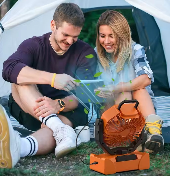 מאוורר עוצמתי נייד עם טעינה סולארית וחשמלית רדיו מובנה חיבור בלוטוט ותאורה