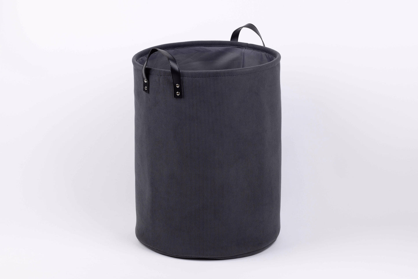 סל כביסה עגול ידיות עור אפור