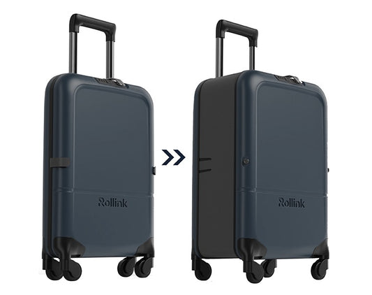 FLEX LIGHT המזוודה המתקפלת הדקה ביותר בעולם עליה למטוס 21'' של מותג המזוודות החכמות Rollink צבע נייבי