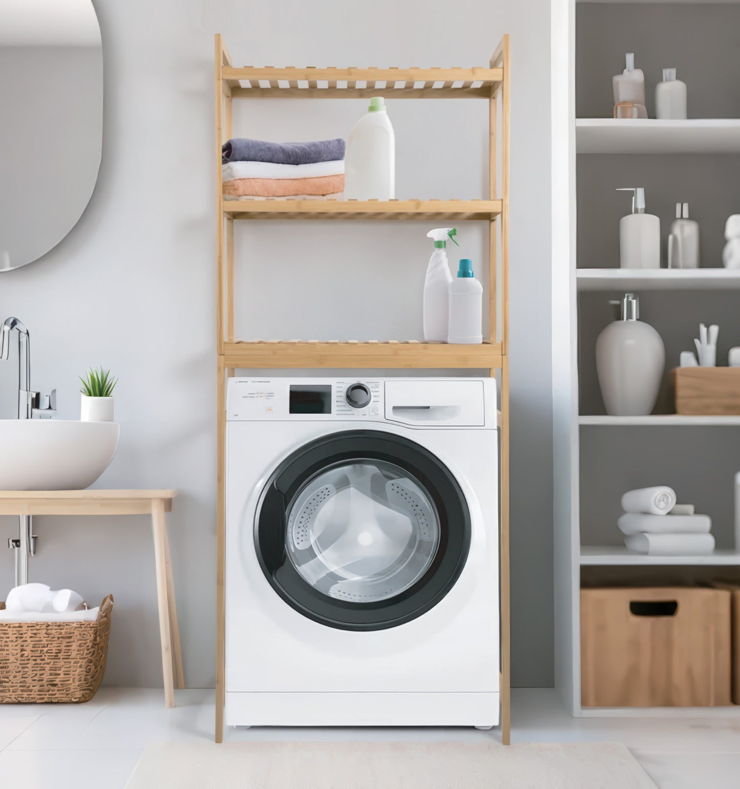 ארגונית מדפים מעל אסלה/מכונת כביסה מבמבוק