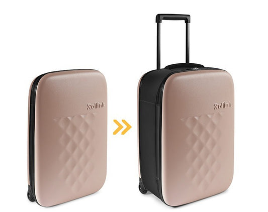 FLEX VEGA המזוודה המתקפלת הדקה ביותר בעולם עליה למטוס 21'' של מותג המזוודות החכמות Rollink צבע רוד